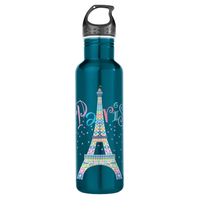 Eiffel Tower Confetti 24 oz. Electric Blue Water Bottle (Front)