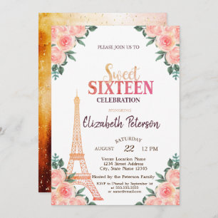 Eiffel Tower Confetti    ++++9-Flowers Sweet 16 Invitation