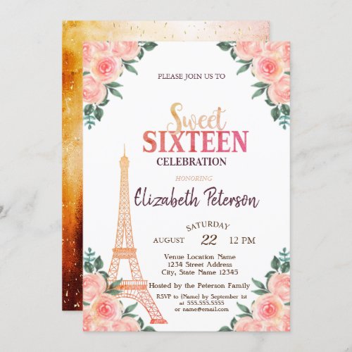 Eiffel Tower Confetti    9_Flowers Sweet 16 Invitation