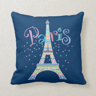 18x18 Multicolor Paris France Vintage Julib Gifts Women Kids Tees Paris Patisserie Eiffel Tower Retro Souvenir French Girl Mom Throw Pillow