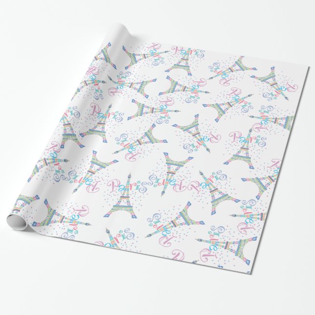 Eiffel Tower Confetti Wrapping Paper (Unrolled)