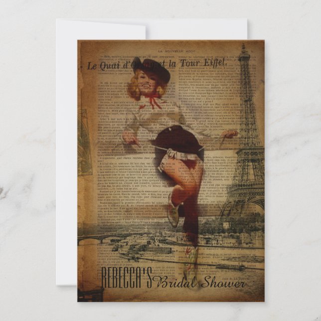 eiffel tower cowgirl country bridal shower invitation (Front)