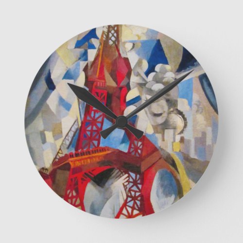 Eiffel Tower Delaunay Abstract Cubist Painting Round Clock