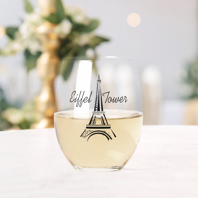 Eiffel Tower Design Stemless Wine Glass