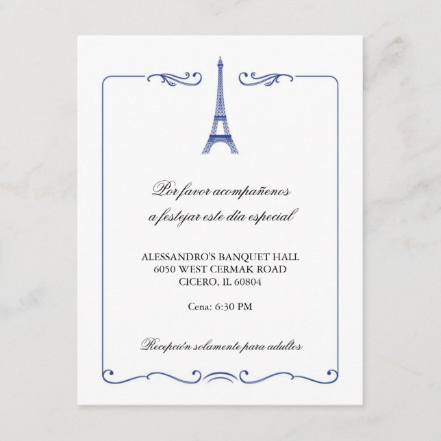 Eiffel Tower Elegant Reception Card (Front)