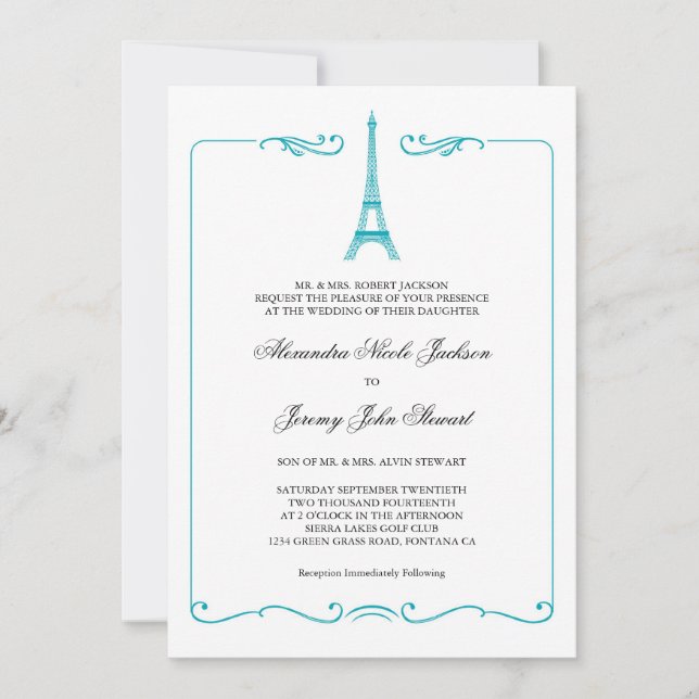 Eiffel Tower Elegant Wedding Invitation (Front)