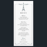 Eiffel Tower Elegant Wedding Menu Card<br><div class="desc">Classy and elegant wedding invitation. Features the Eiffel Tower with an ornate frame. Great for a Paris or French wedding theme. Add your own wording. CONTACT "MARLENEDESIGNER" IF YOU WANT THIS DESIGN IN ANOTHER COLOR.  


com</div>