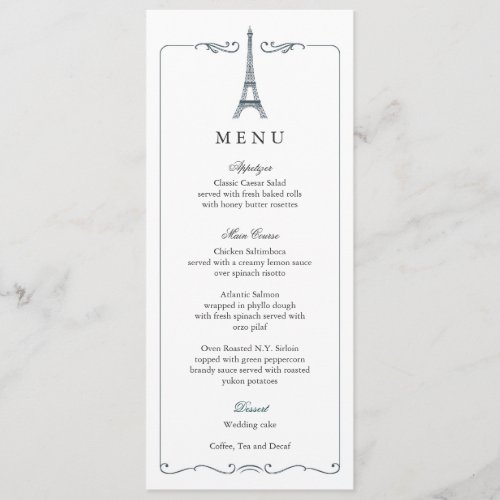 Eiffel Tower Elegant Wedding Menu Card