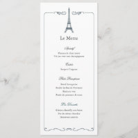 Eiffel Tower Elegant Wedding Menu Card French