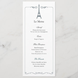 Eiffel Tower Elegant Wedding Menu Card French