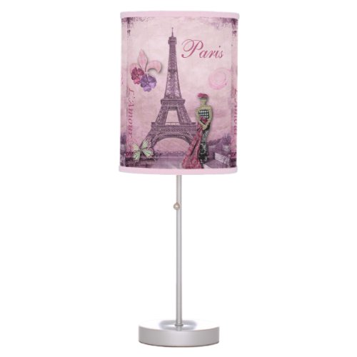 Eiffel Tower Fashion Collage in Lavender  Pink Table Lamp