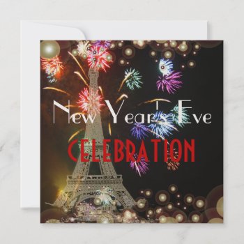 Eiffel Tower  Fireworks Champagne Bubbles Invitation by custom_stationery at Zazzle
