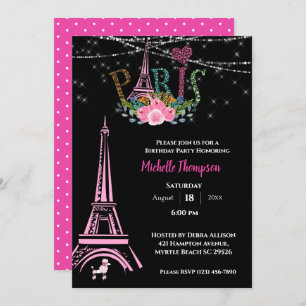 Eiffel Tower Floral Paris France Birthday Invitation