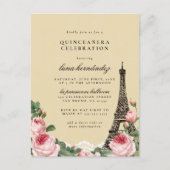 Eiffel Tower Floral Paris Themed Quinceañera Invitation Postcard (Front)
