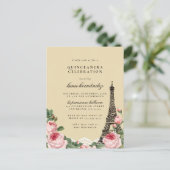 Eiffel Tower Floral Paris Themed Quinceañera Invitation Postcard (Standing Front)
