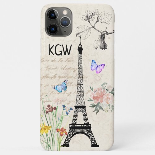 Eiffel Tower Flowers Butterflies Text Personalized iPhone 11 Pro Max Case