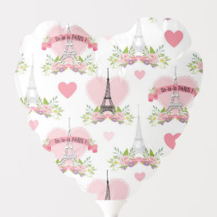 Eiffel Tower Flowers Pink Hearts Paris French Balloon