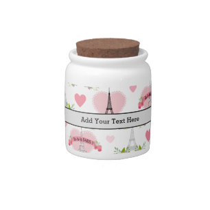 Eiffel Tower Flowers Pink Hearts Paris French Candy Jar