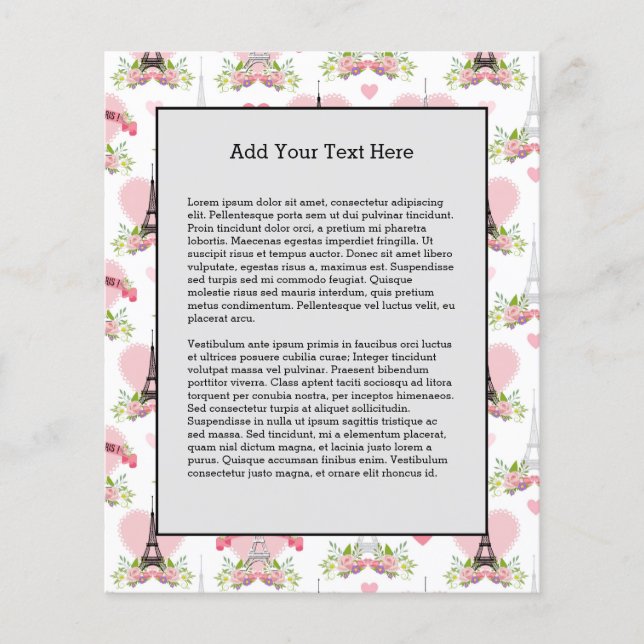 Eiffel Tower Flowers Pink Hearts Paris French Flyer (Front)