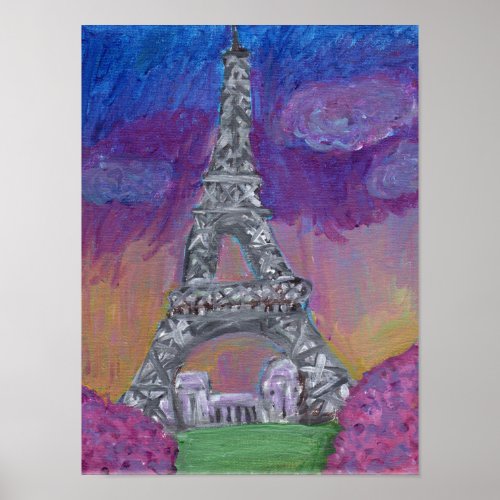 Eiffel Tower Folk Art Design Painting Fun  Poster