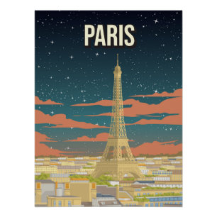 Eiffel Tower France Night View Travel Poster