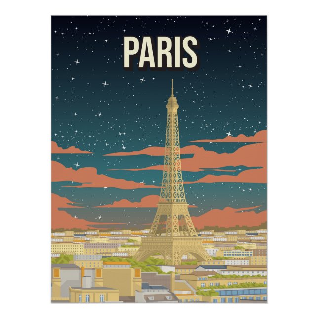 Eiffel Tower France Night View Travel Poster (Front)