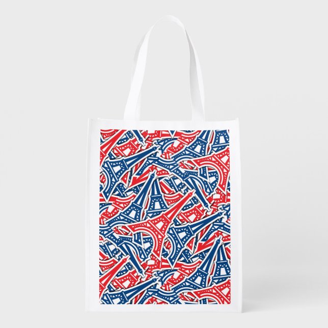 Eiffel Tower, France Pattern Reusable Grocery Bag (Back)