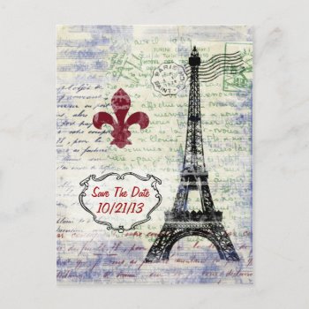 Eiffel Tower France Save The Date Postcard by kathysprettythings at Zazzle