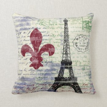 Eiffel Tower France Vintage Art Pillow by kathysprettythings at Zazzle