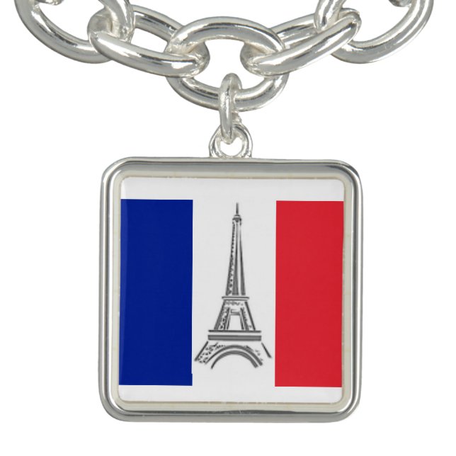 Eiffel Tower French Flag Charm Bracelet (Design)