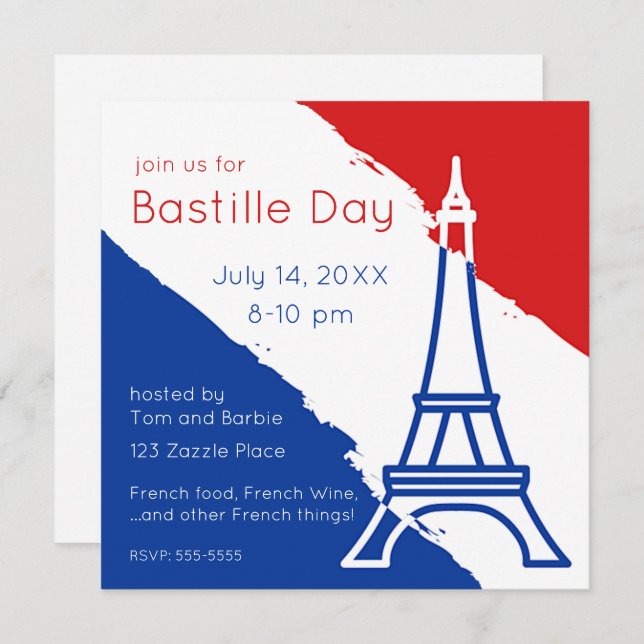 Eiffel Tower French Flag Colors Invitation (Front/Back)