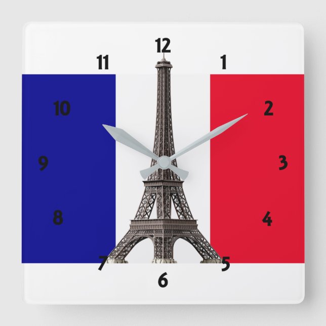 Eiffel Tower French Flag Square Wall Clock (Front)