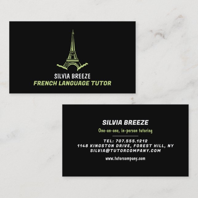 Eiffel Tower, French Language Tutor, Teacher Business Card (Front/Back)