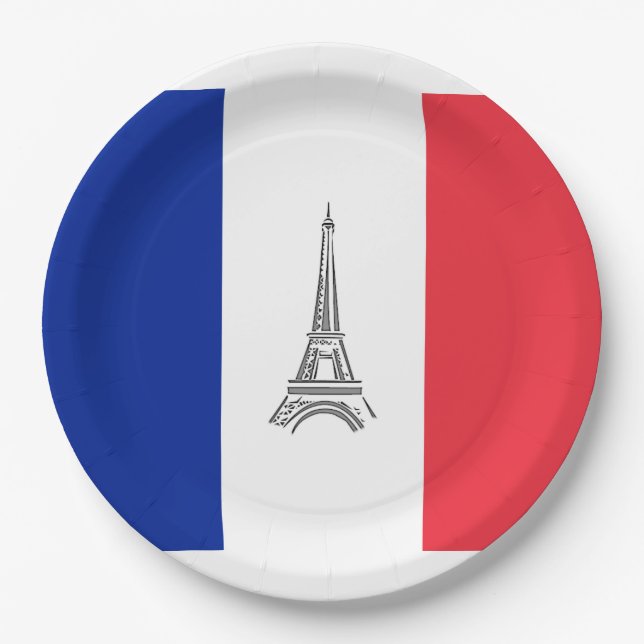 Eiffel Tower French Themed Party Paper Plates (Front)
