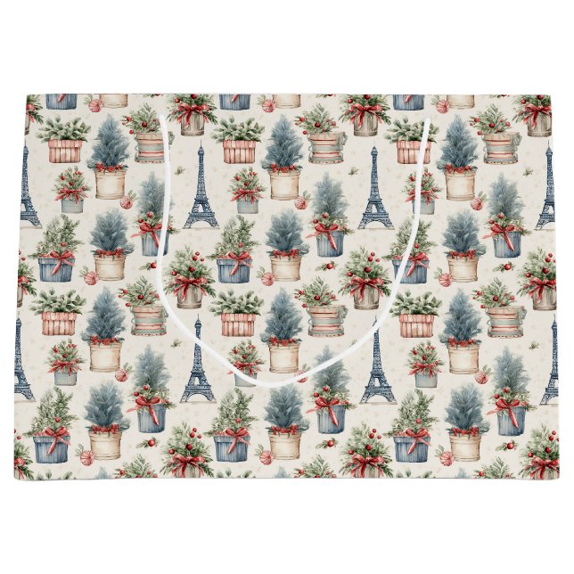 Eiffel Tower, French Topiaries Paris Christmas Large Gift Bag (Front)