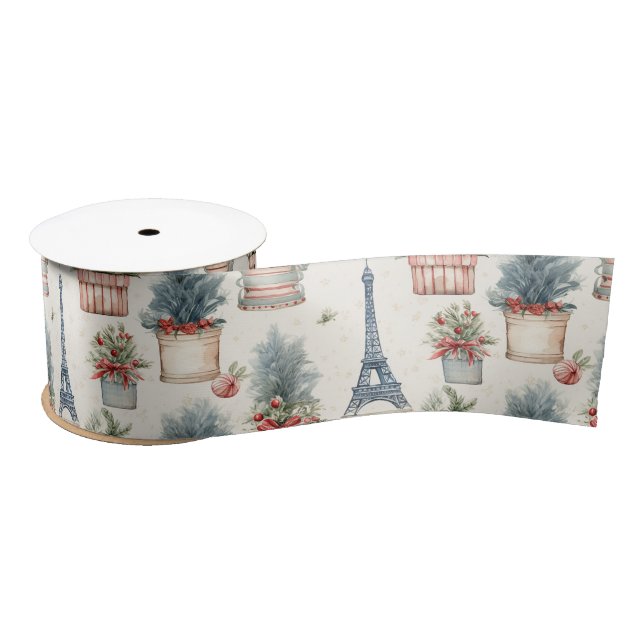 Eiffel Tower, French Topiaries Paris Christmas Satin Ribbon (Spool)