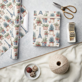 Eiffel Tower, French Topiaries Paris Christmas Wrapping Paper