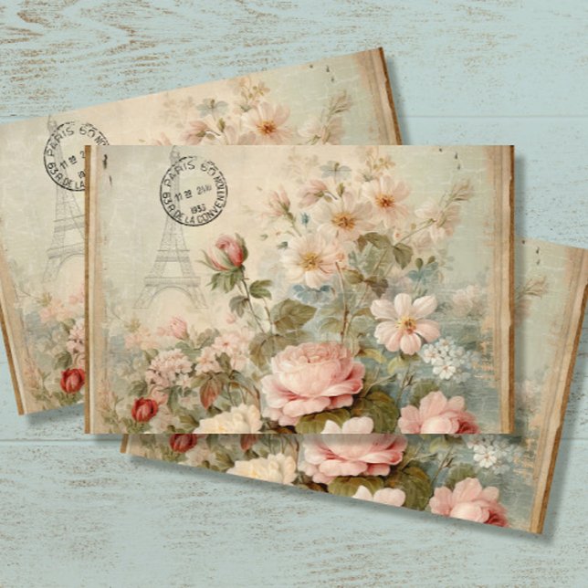 Eiffel Tower French Vintage Floral Pink Decoupage Tissue Paper (Creator Uploaded)