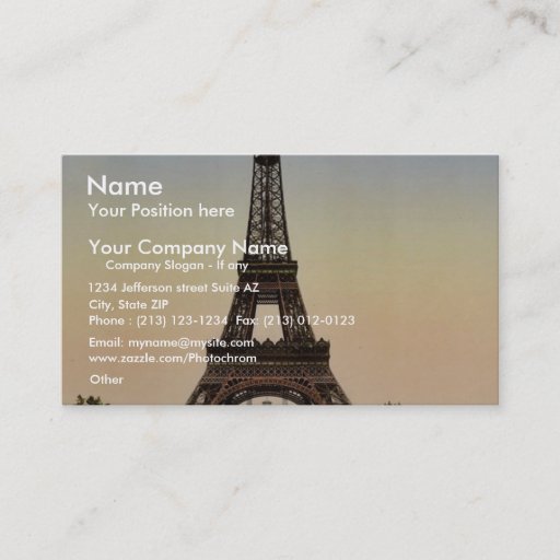 Customizable Eiffel Tower, full-view looking toward the Trocade Business Card Template