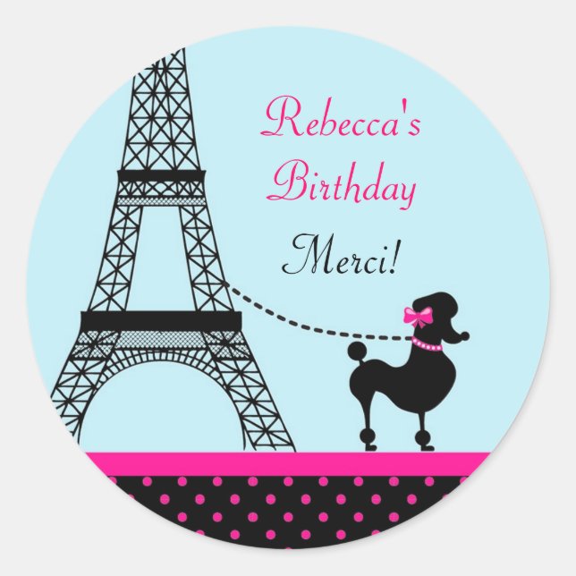 Eiffel Tower Girl Birthday Favor Sticker (Front)