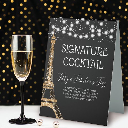 Eiffel Tower Glitter Lights Signature Cocktail Table Tent Sign