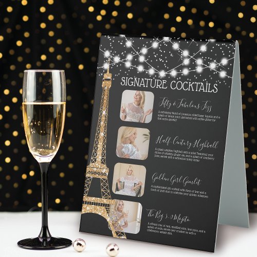 Eiffel Tower Glitter Lights Signature Cocktail Table Tent Sign