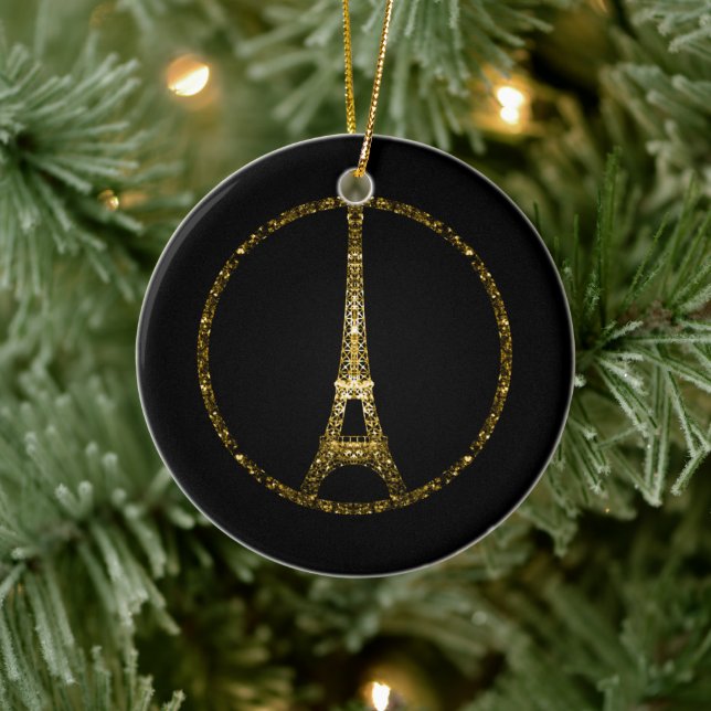 Eiffel Tower gold glitter sparkles Personalize Ceramic Ornament (Tree)