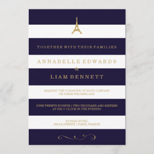 Eiffel Tower gold striped Wedding Invitation