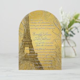 Eiffel Tower Gold Swirl Leaves Burnt Gold Metallic Invitation
