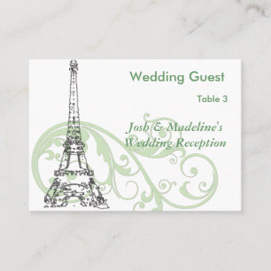 Eiffel Tower & Green Scroll Reception Table cards