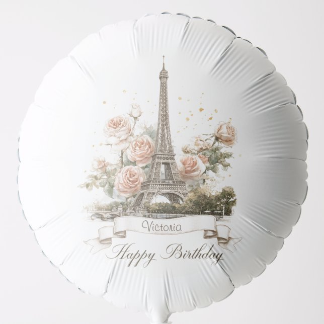 Eiffel Tower "Happy Birthday" with Custom Name Balloon (Front)