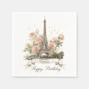 Eiffel Tower "Happy Birthday" with Custom Name Napkins