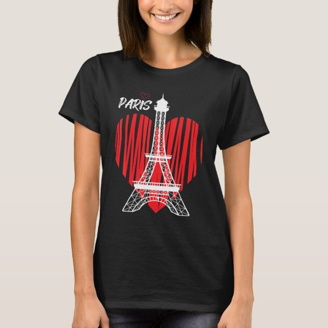 Eiffel Tower Heart Love Paris France Souvenir Fren T-Shirt (Front)