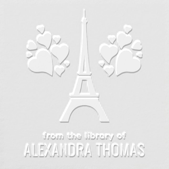 Eiffel Tower Hearts “From the Library of” Name Embosser (Design)